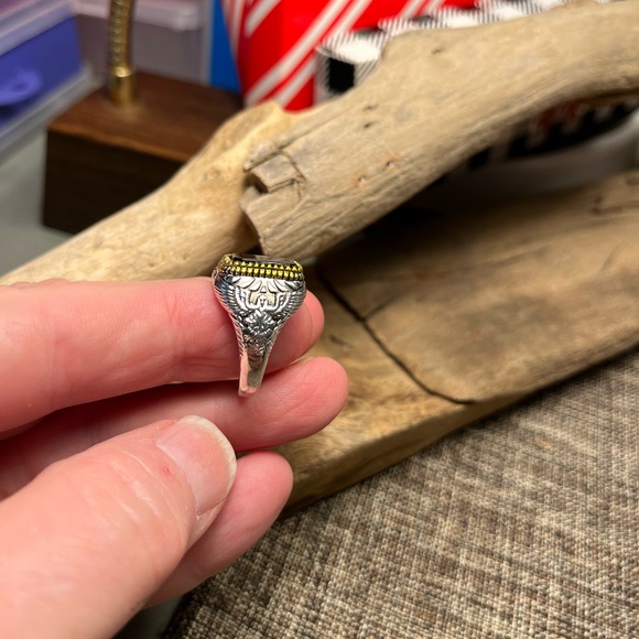 2007-Men’s Engraved Flying Eagle Silver Metal Color Black Inlayed Setting - Picture 13 of 14